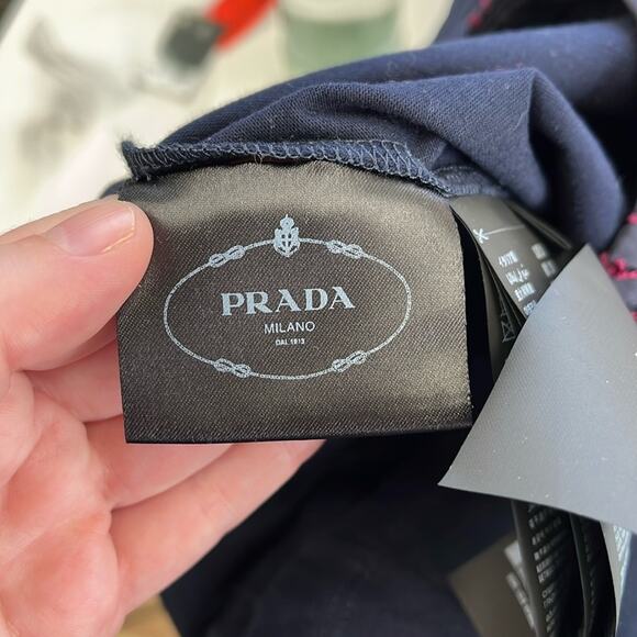 Prada Tuxedo Ruffle Tie Back Bow Cotton-Silk Luxury Designer Crewneck Tee Small - Picture 9 of 12